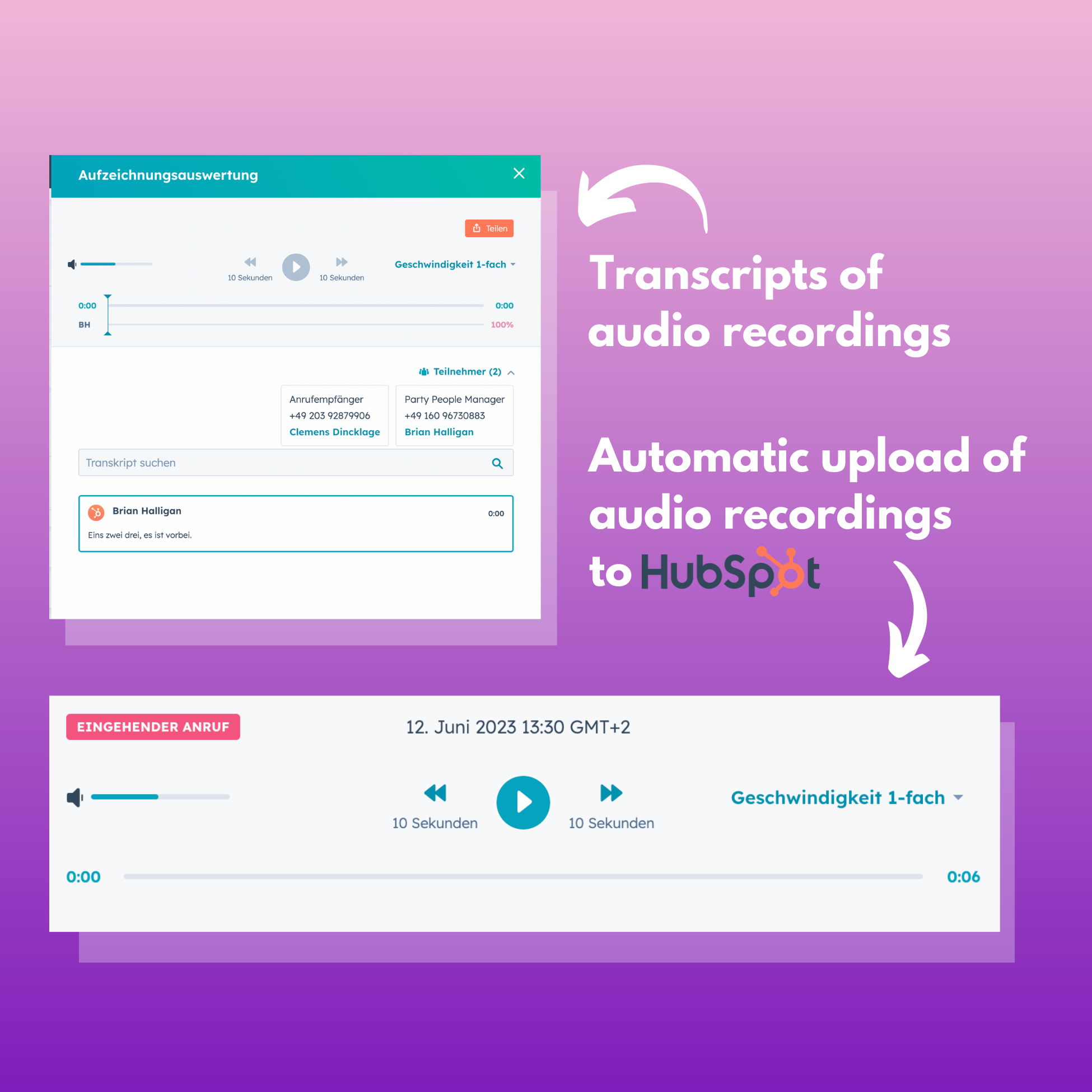 Automatic upload of audio recordings to HubSpot
