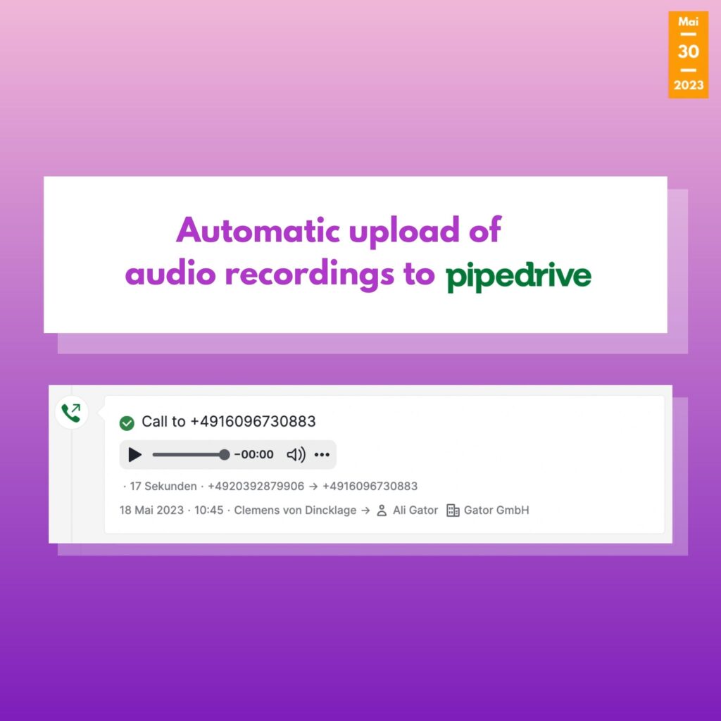 Automatic upload of audio recordings to Pipedrive